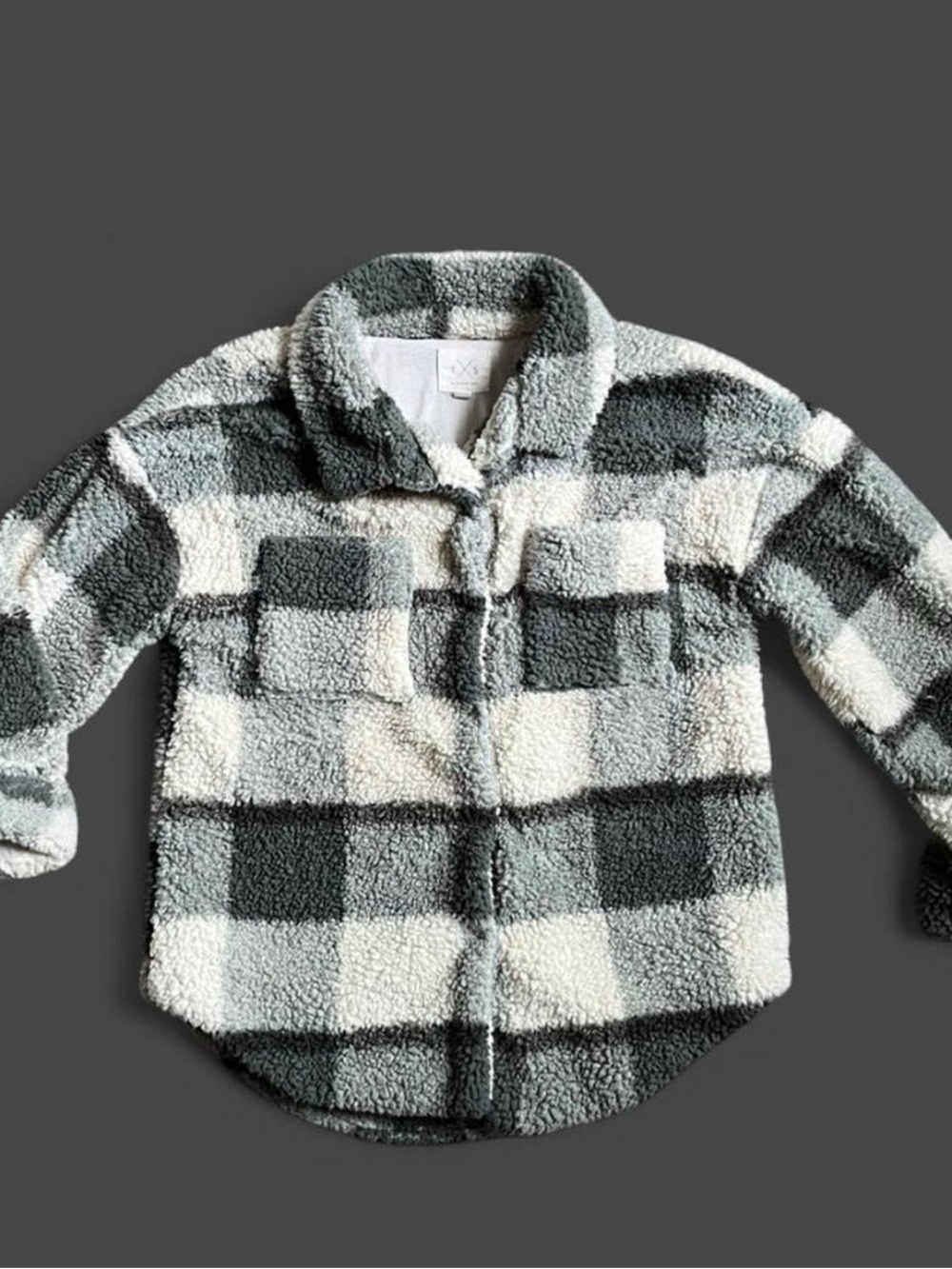 Thread & Supply Green and Cream Checkered Sherpa Button-Up Jacket Size XL